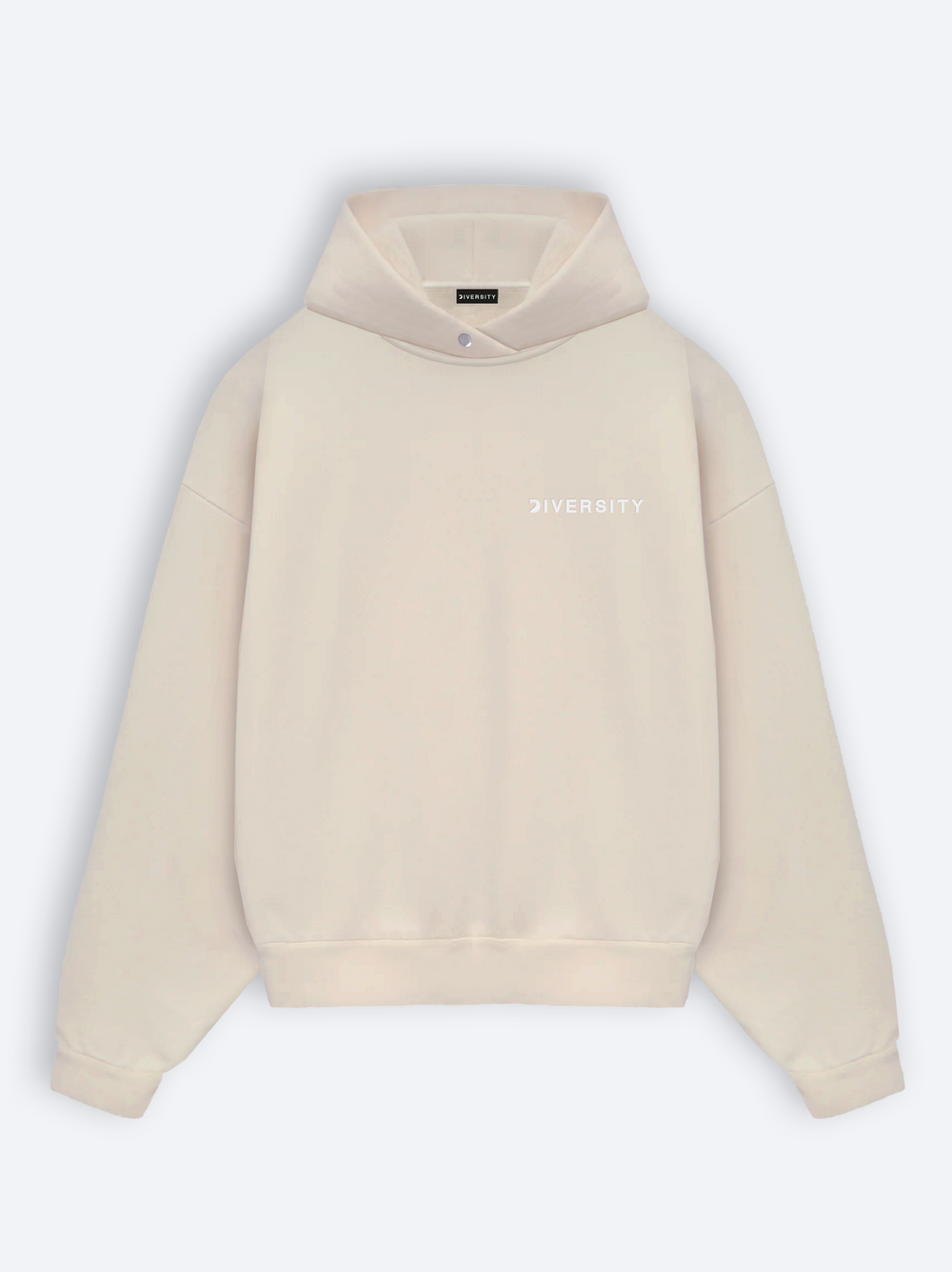 Heavyweight Hoodie Beige Allié vu de face, sans drapeau, logo DIVERSITY ton sur ton