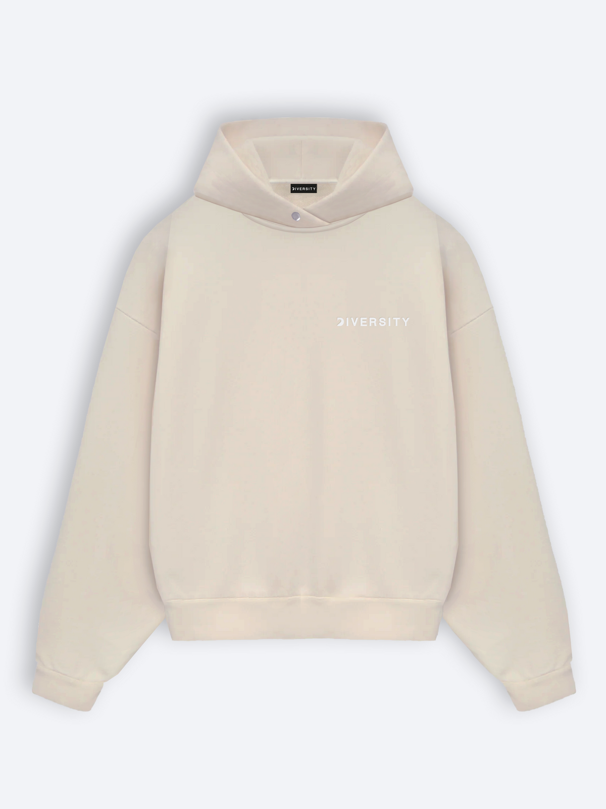 Heavyweight Hoodie Beige Allié vu de face, sans drapeau, logo DIVERSITY ton sur ton