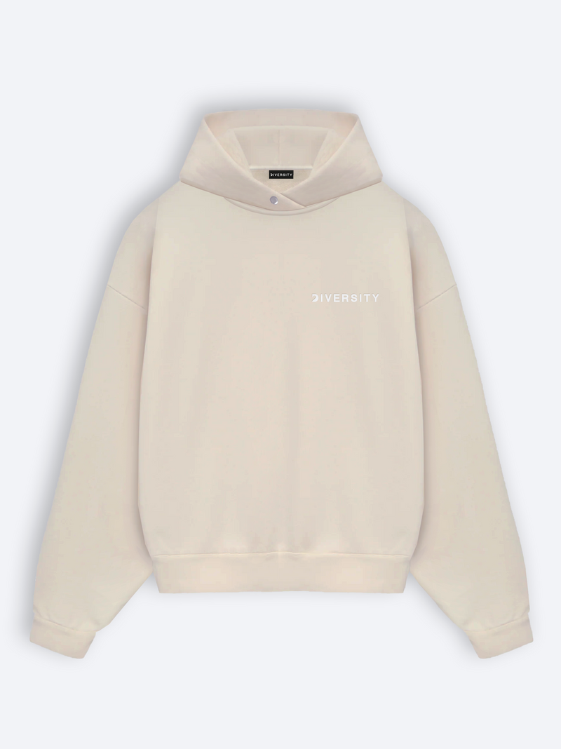 Heavyweight Hoodie Beige Allié vu de face, sans drapeau, logo DIVERSITY ton sur ton